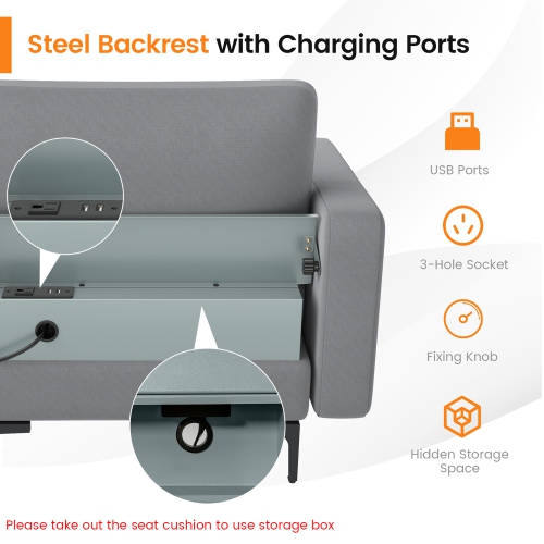 Costway Modular L-shaped Sectional Sofa with Reversible Chaise & 2 USB Ports Ash Grey