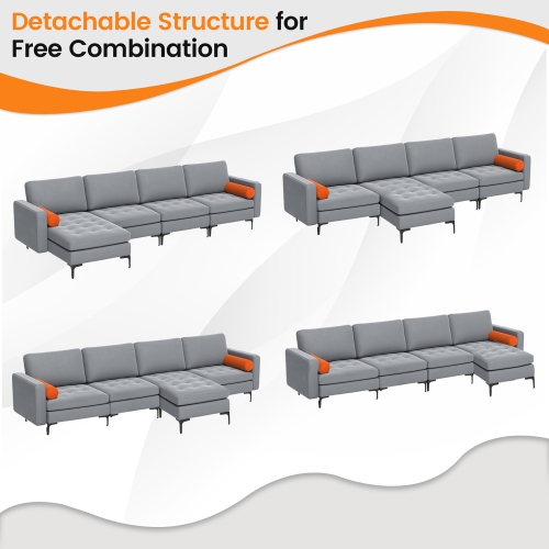 Costway Modular L-shaped Sectional Sofa with Reversible Chaise & 2 USB Ports Ash Grey