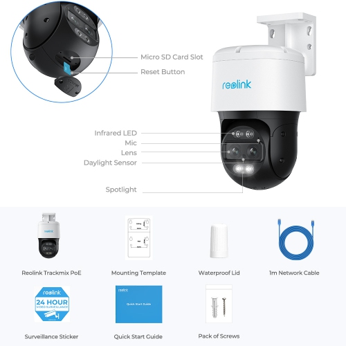 Reolink TrackMix 8MP PoE Dual-Lens PTZ Camera | Dual Tracking, Wide-Angle & Telephoto Lenses, Dual View, Power over Ethernet