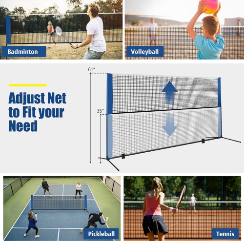 Gymax 10FT Adjustable Badminton Net Set W/2 Shuttlecocks Portable Carry Bag