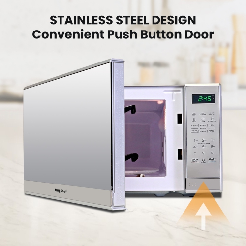 Total Chef Compact Countertop Microwave Oven, 700W, 0.7 Cu Ft Capacity, Digital Touchscreen Controls, 6 Pre-set Cooking Modes, Silver Stainless Steel