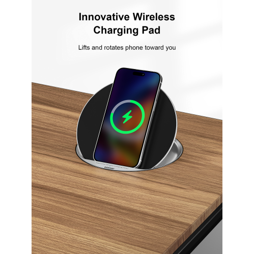 ErgoFx Adjustable Height Sit Stand Desk with Walnut Finish Top, Built In Wireless Charger, USB Ports, Integrated Power Strip and Cable Management