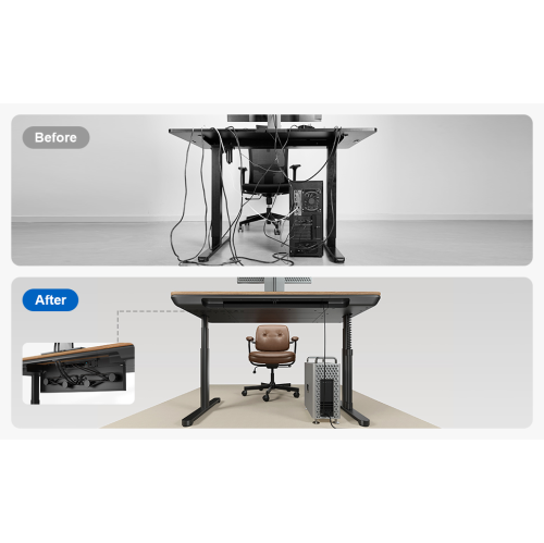 ErgoFx Adjustable Height Sit Stand Desk with Walnut Finish Top, Built In Wireless Charger, USB Ports, Integrated Power Strip and Cable Management