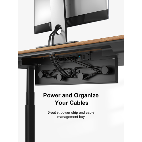 ErgoFx Adjustable Height Sit Stand Desk with Walnut Finish Top, Built In Wireless Charger, USB Ports, Integrated Power Strip and Cable Management