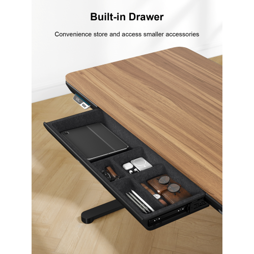 ErgoFx Adjustable Height Sit Stand Desk with Walnut Finish Top, Built In Wireless Charger, USB Ports, Integrated Power Strip and Cable Management