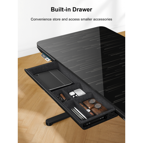ErgoFx Adjustable Height Sit Stand Desk with Galaxy Glass, Built In Wireless Charger, USB Ports, Integrated Power Strip and Cable Management