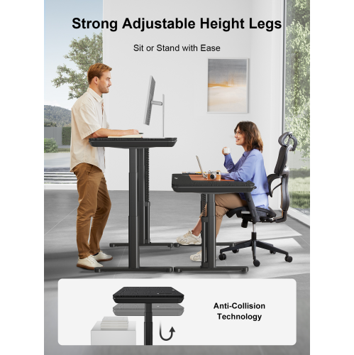 ErgoFx Adjustable Height Sit Stand Desk with Black Finish Top, Built In Wireless Charger, USB Ports, Integrated Power Strip and Cable Management
