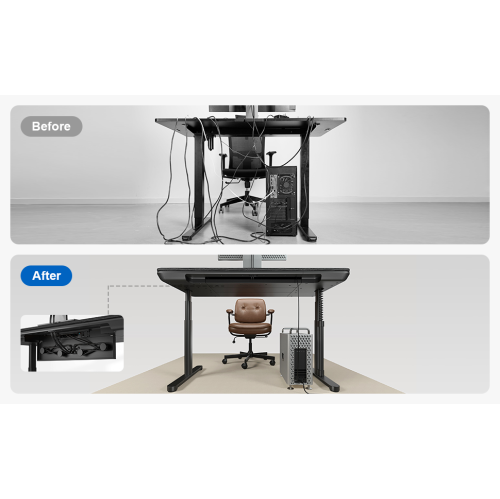 ErgoFx Adjustable Height Sit Stand Desk with Black Finish Top, Built In Wireless Charger, USB Ports, Integrated Power Strip and Cable Management