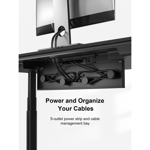 ErgoFx Adjustable Height Sit Stand Desk with Black Finish Top, Built In Wireless Charger, USB Ports, Integrated Power Strip and Cable Management