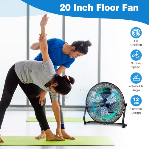 Costway 20 Inches High Velocity Floor Fan, Portable Pivoting Fan with 3 Powerful Speeds