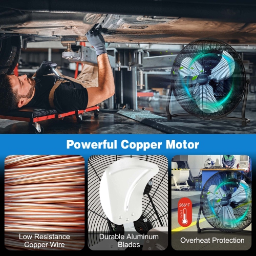 Costway 20 Inches High Velocity Floor Fan, Portable Pivoting Fan with 3 Powerful Speeds