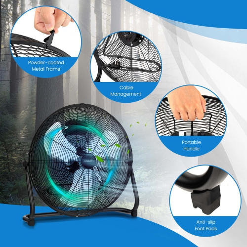 Costway 20 Inches High Velocity Floor Fan, Portable Pivoting Fan with 3 Powerful Speeds