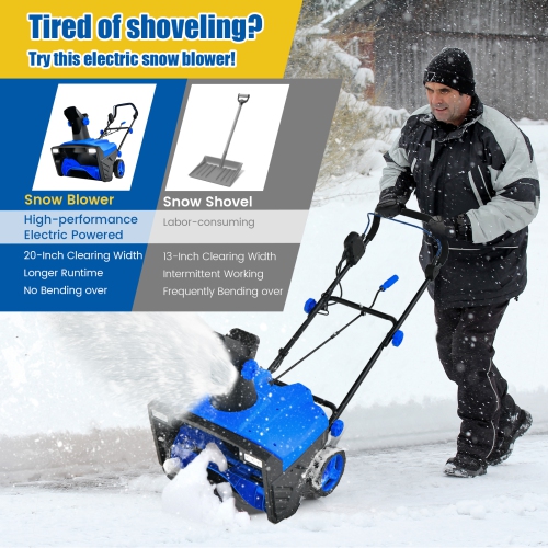 Costway 20" Electric Snow Thrower 120V 15Amp Snow Blower w/180° Rotatable Chute 2 Lights