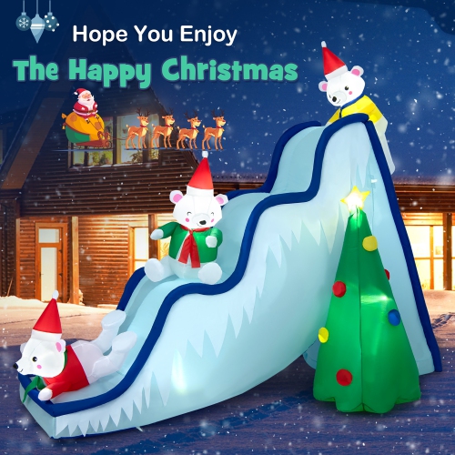 COSTWAY  7.5Ftinflatable Polar Bear Slide Scene Decoration, Blowup Christmas Decoration