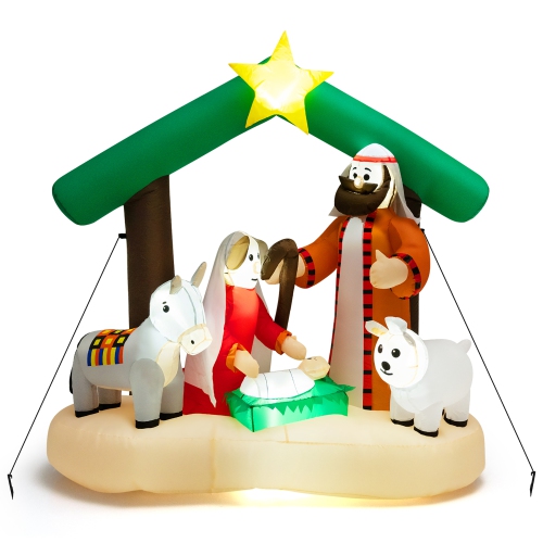 Costway 6.7FT Christmas Inflatable Nativity Scene w/ LEDs & Built-in Air Blower