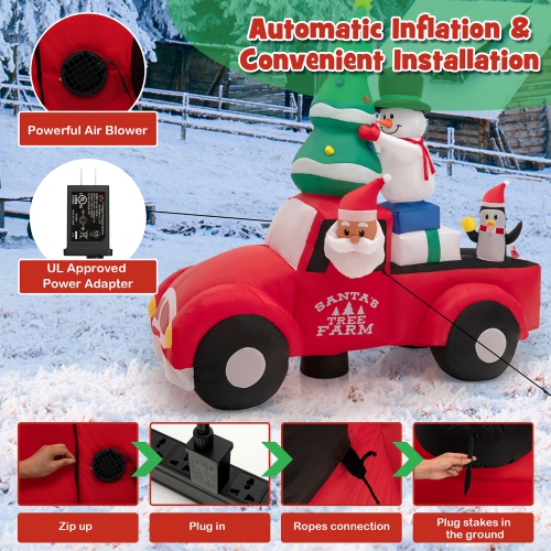 Costway 8FT Wide Inflatable Santa Claus Driving a Car w/ LEDs & Air Blower
