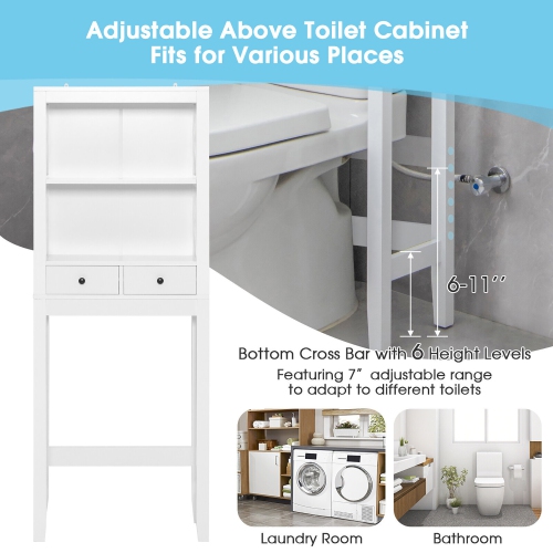 Costway Over the Toilet Storage Rack Bathroom Space Saver with 2 Open Shelves & Drawers