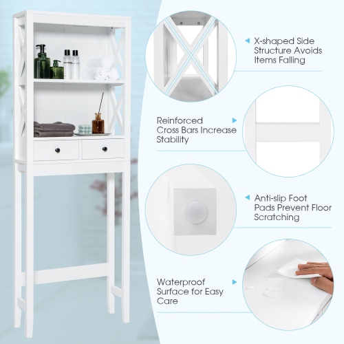 Costway Over the Toilet Storage Rack Bathroom Space Saver with 2 Open Shelves & Drawers