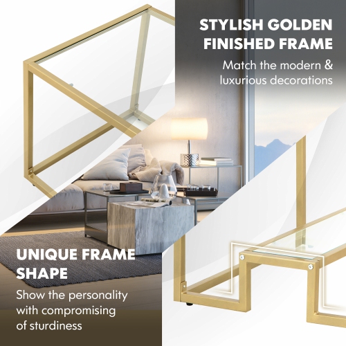 Costway Coffee Table Set of 3 Glass Modern Coffee Table & 2 Accent Table for Living Room