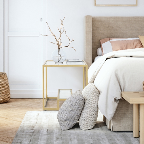 Costway 22" 2-Tier Sofa Side Table Square Metal Frame for Living Room Bedroom Bronze