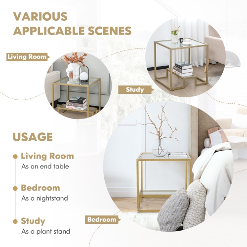 Costway 22" 2-Tier Sofa Side Table Square Metal Frame for Living Room Bedroom Bronze