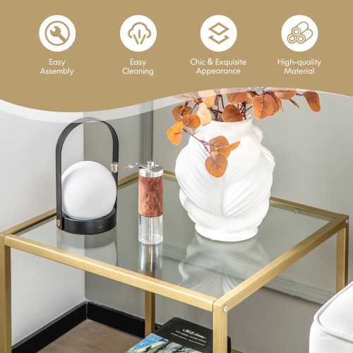 Costway 22" 2-Tier Sofa Side Table Square Metal Frame for Living Room Bedroom Bronze