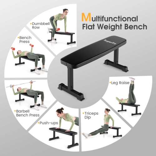 Superfit 660LBS Heavy Duty Flat Weight Bench for Multipurpose Full Body Strength Training