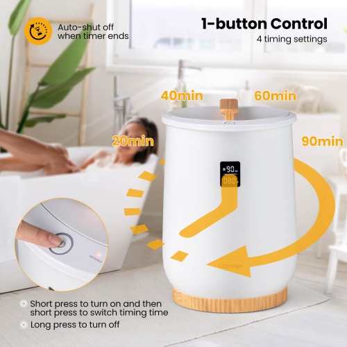 Costway 20L Bathroom Towel Warmer Bucket with Fragrance Holder & LED Display White