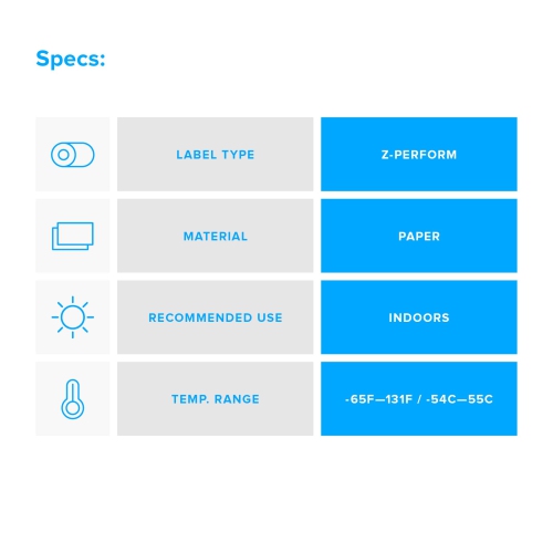 Zebra Technologies 10010032 Z-Perform 2000D Paper Label, Direct Thermal, Perforated, 4" x 3", 1" Core, 5" OD, 840 Labels per Roll