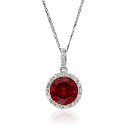 10kt 18" Diamond Halo Ruby Pendant Necklace