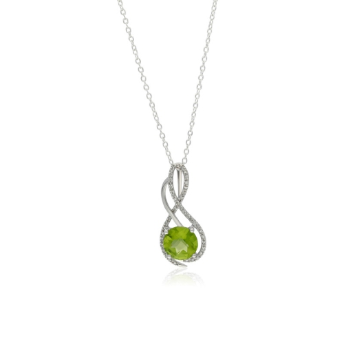 LE REVE GOLD  10Kt 18" Checkerboard Peridot & Diamond Pendant Necklace In White
