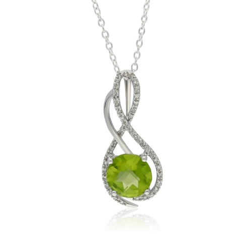 10kt 18" Checkerboard Peridot & Diamond Pendant White Necklace