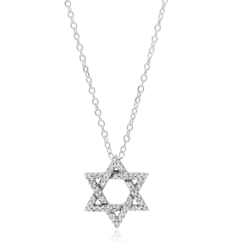 LE REVE GOLD  10Kt 18" Diamond Star Of David Necklace In White