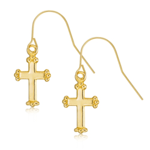14kt Yellow Gold Cross Drop And Pearl Stud