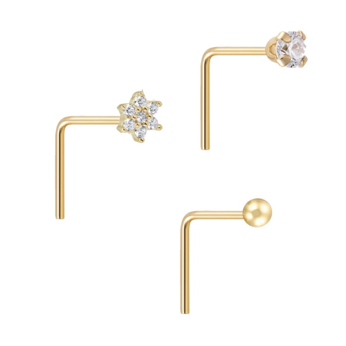 14kt Yellow Gold With Cz Set Of 3 Nose Pin