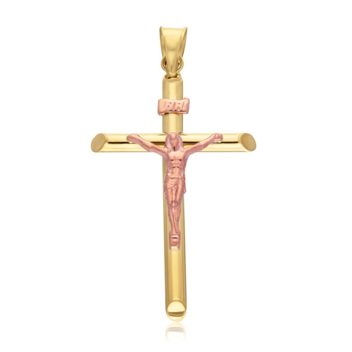 10kt Cross With Rose Crucifix Pendant Necklace