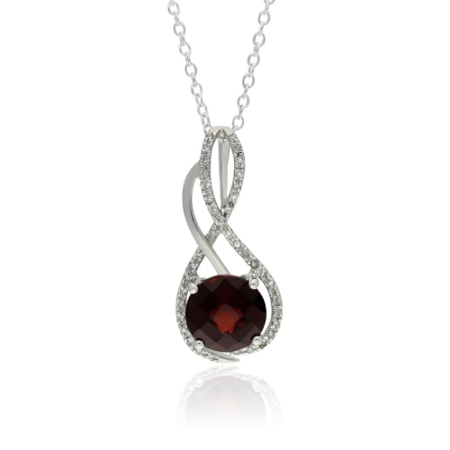 10kt 18" Checkerboard Garnet & Diamond Pendant White Necklace