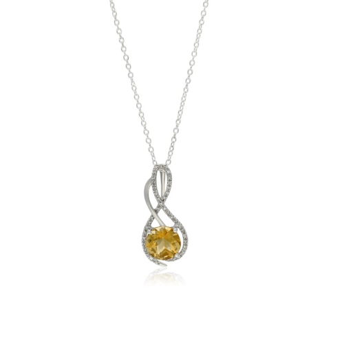 LE REVE GOLD  10Kt 18" Checkerboard Citrine & Diamond Pendant Necklace In White