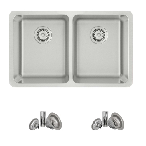 OPEN BOX A - Dual-Mount 30" Double-Bowl 18G Stainless Steel Kitchen Sink S-414T