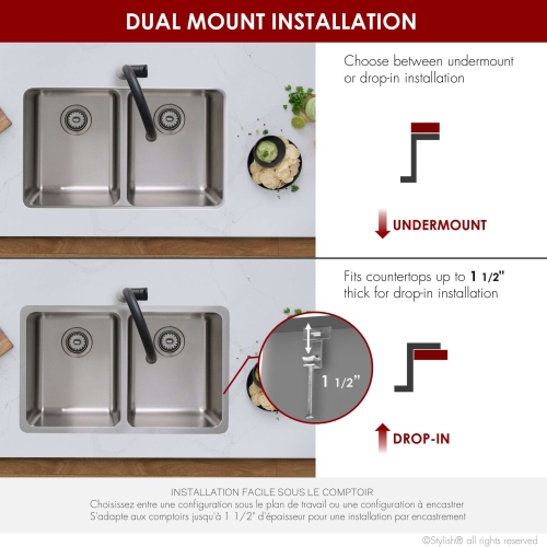 OPEN BOX A - Dual-Mount 30" Double-Bowl 18G Stainless Steel Kitchen Sink S-414T