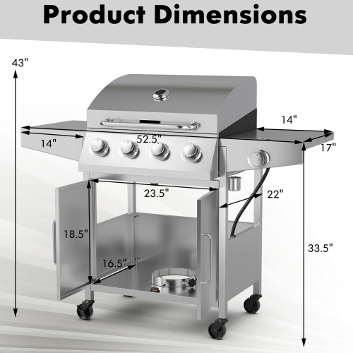 Costway 5-Burner Propane Gas BBQ Grill with Side Burner,Thermometer,Prep Table 50000 BTU