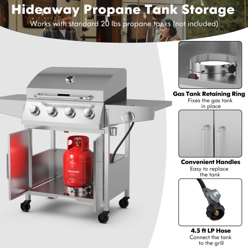 Costway 5-Burner Propane Gas BBQ Grill with Side Burner,Thermometer,Prep Table 50000 BTU
