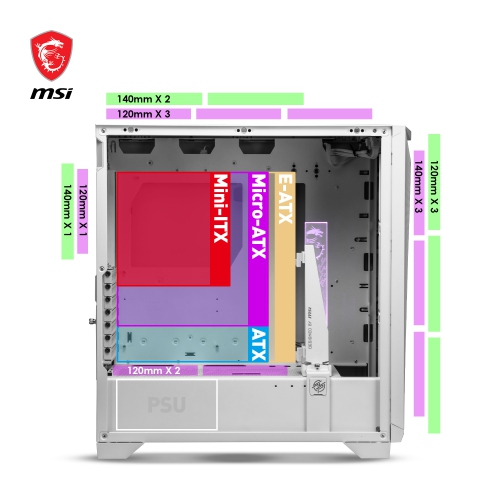 MSI MPG GUNGNIR 300R AIRFLOW WHITE - Mid-Tower Computer Case: Tempered Glass Side Panel, 120MM ARGB Fans, Liquid Cooling Support up to 360mm Radiator