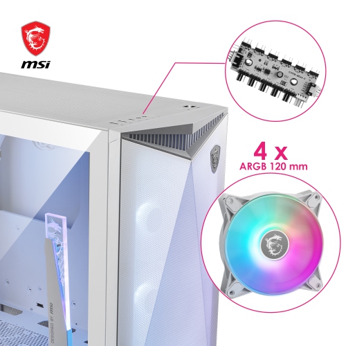 MSI MPG GUNGNIR 300R AIRFLOW WHITE - Mid-Tower Computer Case: Tempered Glass Side Panel, 120MM ARGB Fans, Liquid Cooling Support up to 360mm Radiator