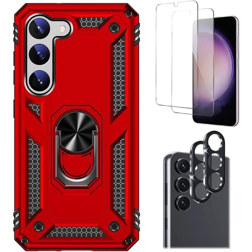 SAHARACASE  Samsung Galaxy S23 Protection Kit Bundle - Military Kickstand Series With Belt Clip Case With Tempe Glass Screen And Camera Protector -
