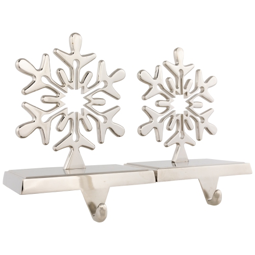 Set of 2 Solid Silver Snowflake Cutout Christmas Metal Stocking Holders 6.5"