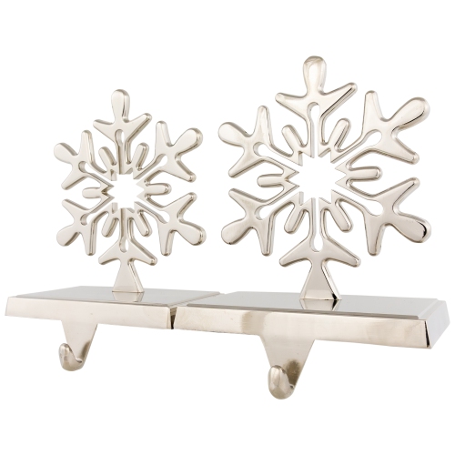 Set of 2 Solid Silver Snowflake Cutout Christmas Metal Stocking Holders 6.5"