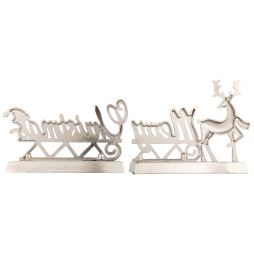 Set of 2 Silver Reindeer Merry Christmas Metal Stocking Holders 5.5"