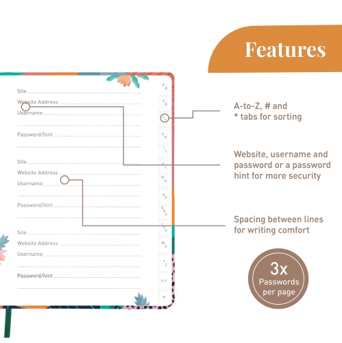 Rileys & Co. Password Book with Alphabetical Tabs, Password Keeper, Password Books for Seniors, Password Notebook for Internet Login, Website,