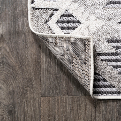 Sumak High-Low Pile Neutral Diamond Kilim Area Rug
